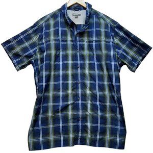Eddie Bauer Mens Button Down Shirt Short Sleeve Summer Size 2XL Blue Multi Plaid